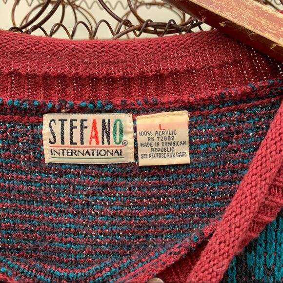 Vintage 90s Stefano green and red plaid oversize sweater LG - Picture 4 of 6